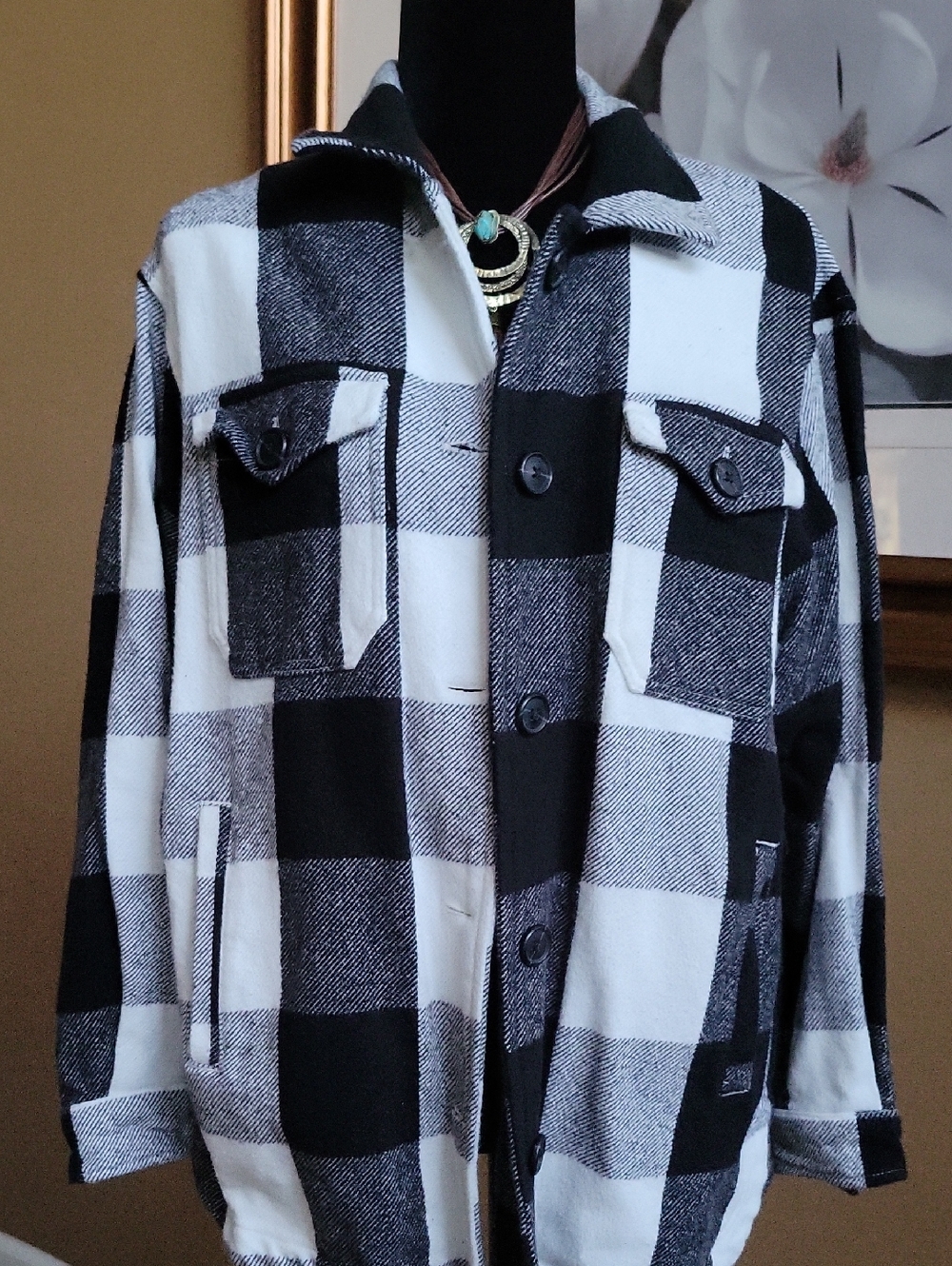 Lucky Brand Black & White Buffalo Plaid Shacket